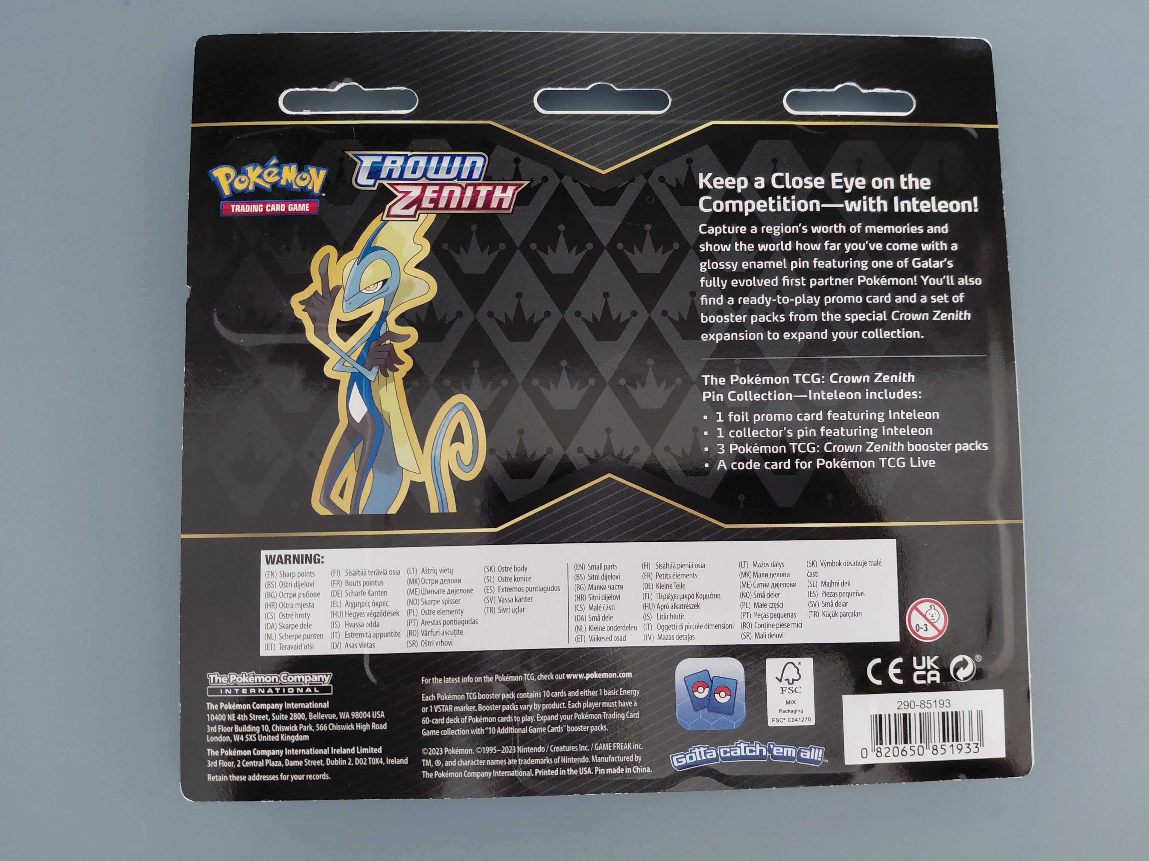 Pokémon Crown Zenith Pin Collection [Inteleon]